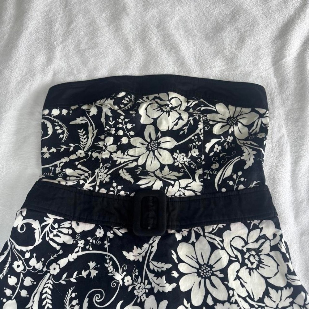 B smart black white floral graphic strapless dress Y2K vintage fairy boho - Picture 3 of 7